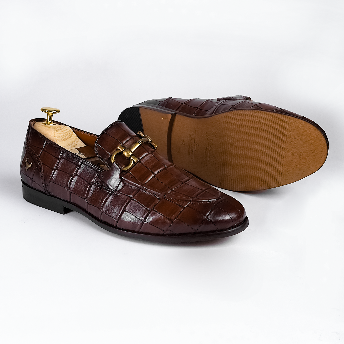 Men's Brown Croc Embossed Loafers - Piel Cuero Genuine Leather Shoes