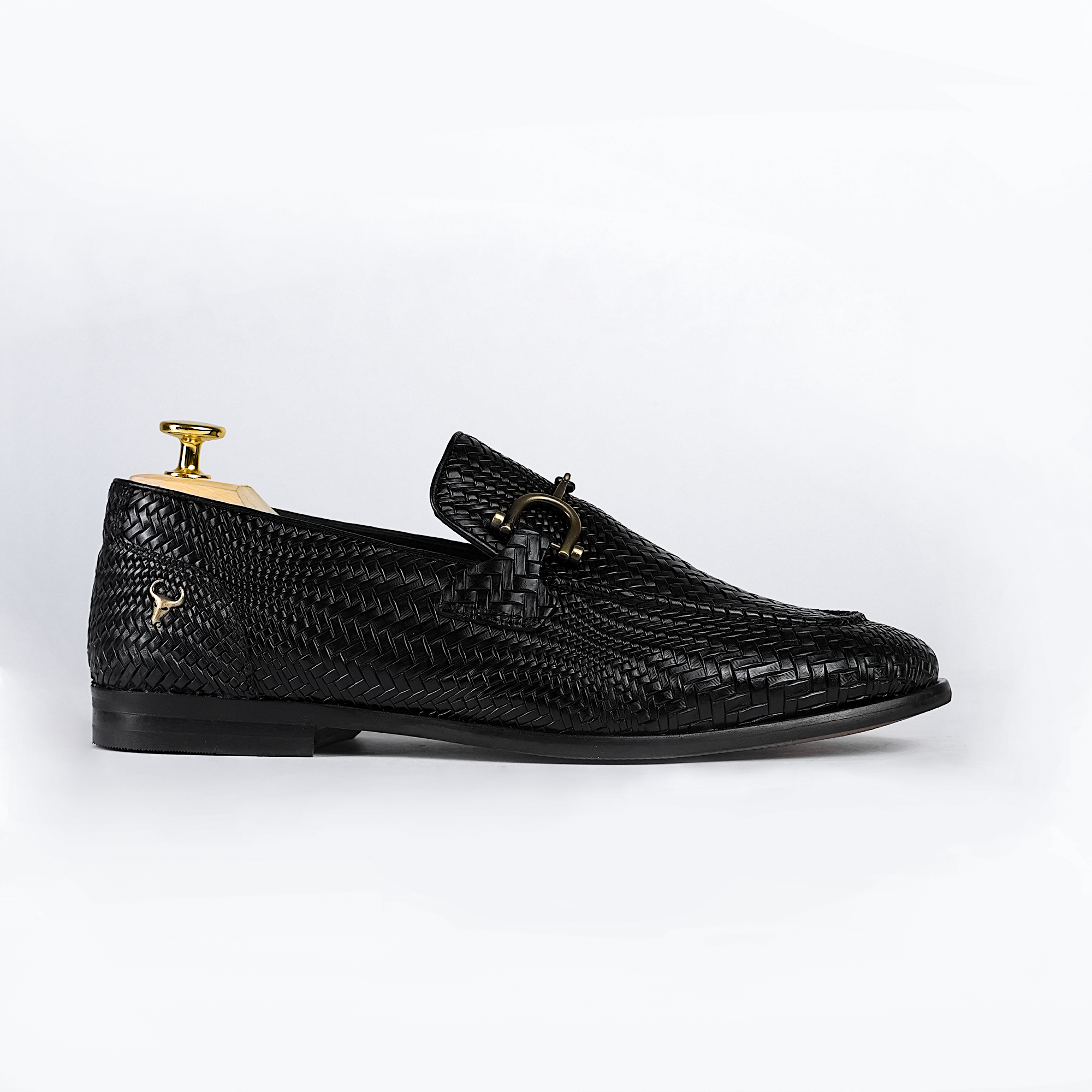 Piel Cuero Hand-Woven Black Leather Loafers | Men's Slip-On Dress Shoes