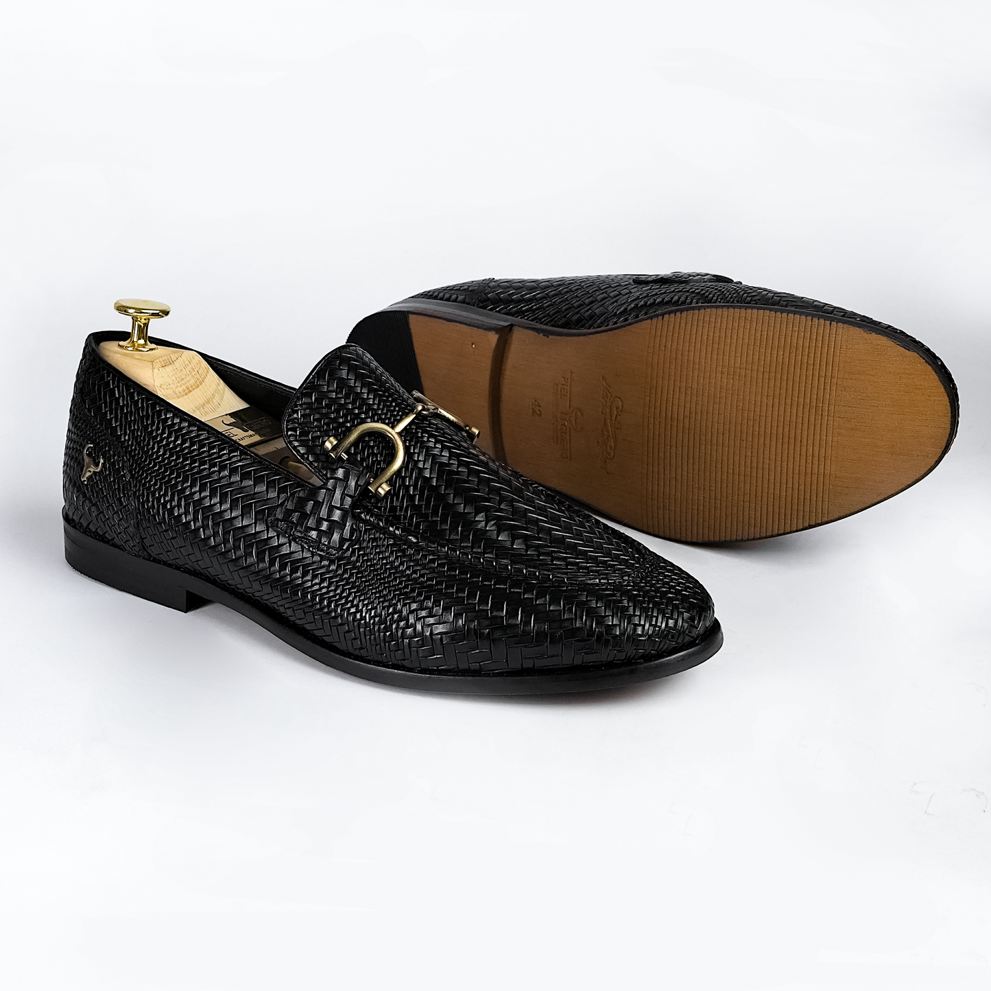 Piel Cuero Hand-Woven Black Leather Loafers | Men's Slip-On Dress Shoes