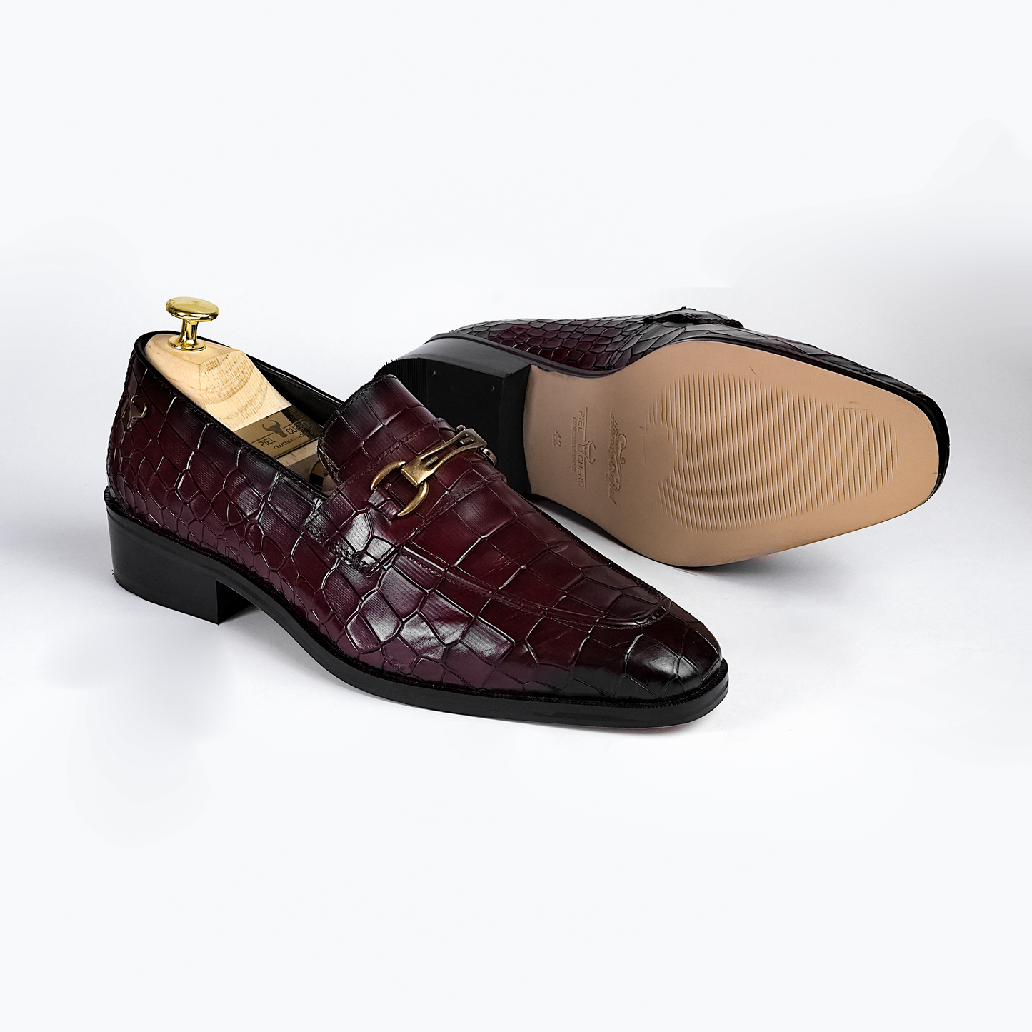 Piel Cuero Men's Croc-Embossed Genuine Leather Loafers - Handcrafted Luxury Cherry