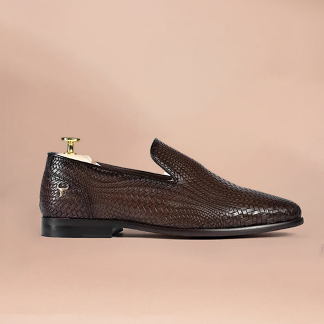 Piel Cuero Hand-Woven Brown Leather Loafers | Men's Slip-On Dress Shoes
