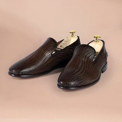 Piel Cuero Hand-Woven Brown Leather Loafers | Men's Slip-On Dress Shoes