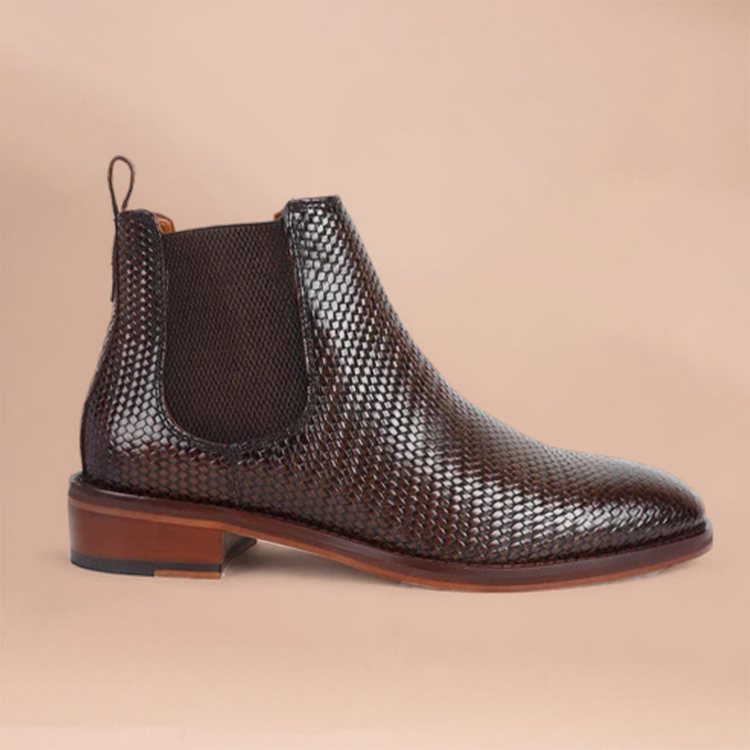 Piel Cuero Men’s Brown Mesh Embossed Leather Chelsea Boots