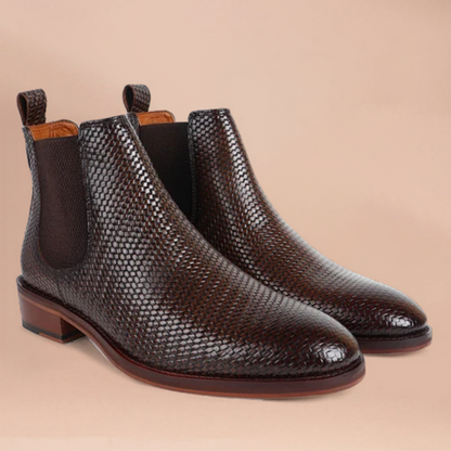 Piel Cuero Men’s Brown Mesh Embossed Leather Chelsea Boots