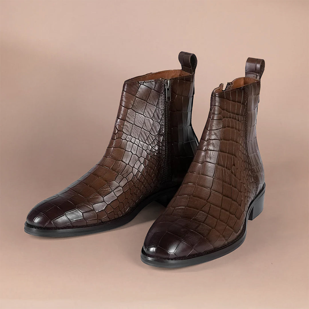Premium Chestnut Leather Chelsea Boots with Side Zipper Brown