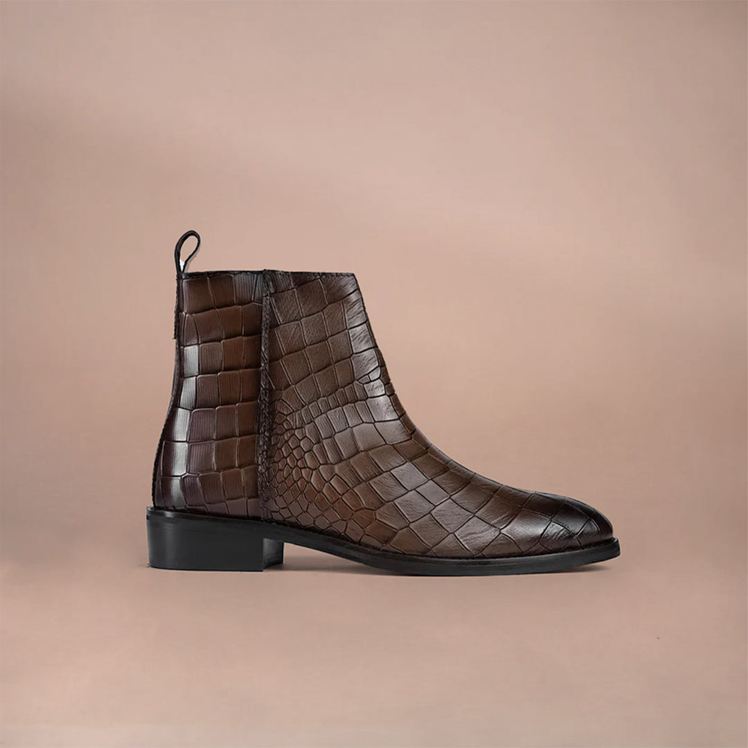 Premium Chestnut Leather Chelsea Boots with Side Zipper Brown