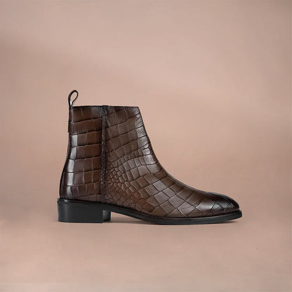 Premium Chestnut Leather Chelsea Boots with Side Zipper Brown