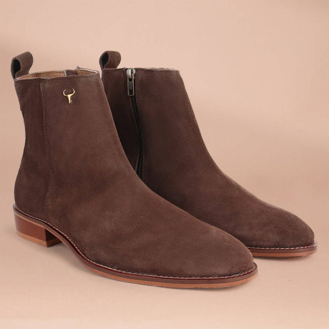 Piel Cuero Men’s Brown Suede Chelsea Boots with Side Zipper