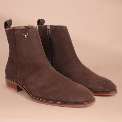 Piel Cuero Men’s Brown Suede Chelsea Boots with Side Zipper