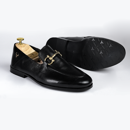 Piel Cuero Men's Handmade Black Leather Horsebit Loafers