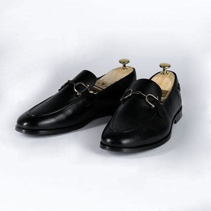 Piel Cuero Men's Handmade Black Leather Horsebit Loafers