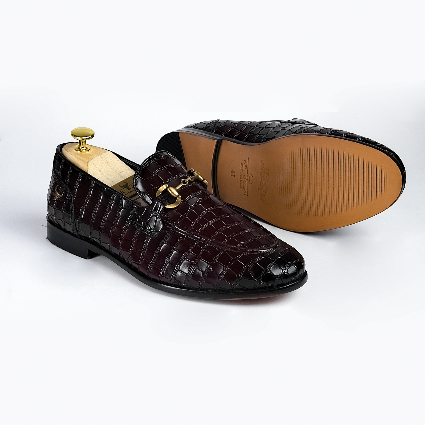 Men's Genuine Leather Loafers - Crocodile Embossed Handmade Shoes by Piel Cuero