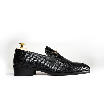 Handcrafted Woven Leather Horsebit Loafers for Men Black