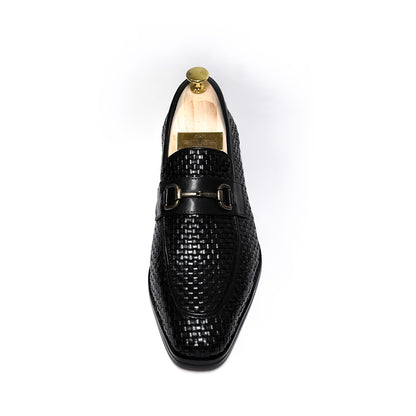 Handcrafted Woven Leather Horsebit Loafers for Men Black