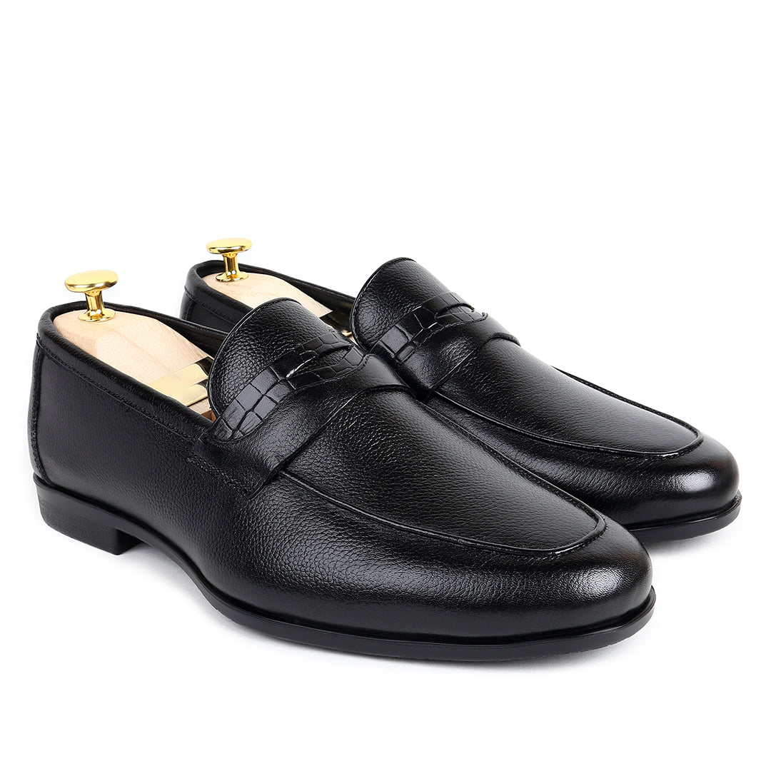 Piel Cuero Royale Signature Black Leather Horsebit Loafers for Men