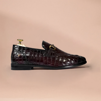 Men's Genuine Leather Loafers - Crocodile Embossed Handmade Shoes by Piel Cuero