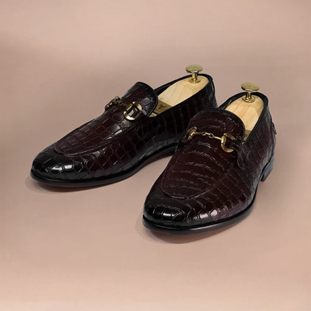 Men's Genuine Leather Loafers - Crocodile Embossed Handmade Shoes by Piel Cuero