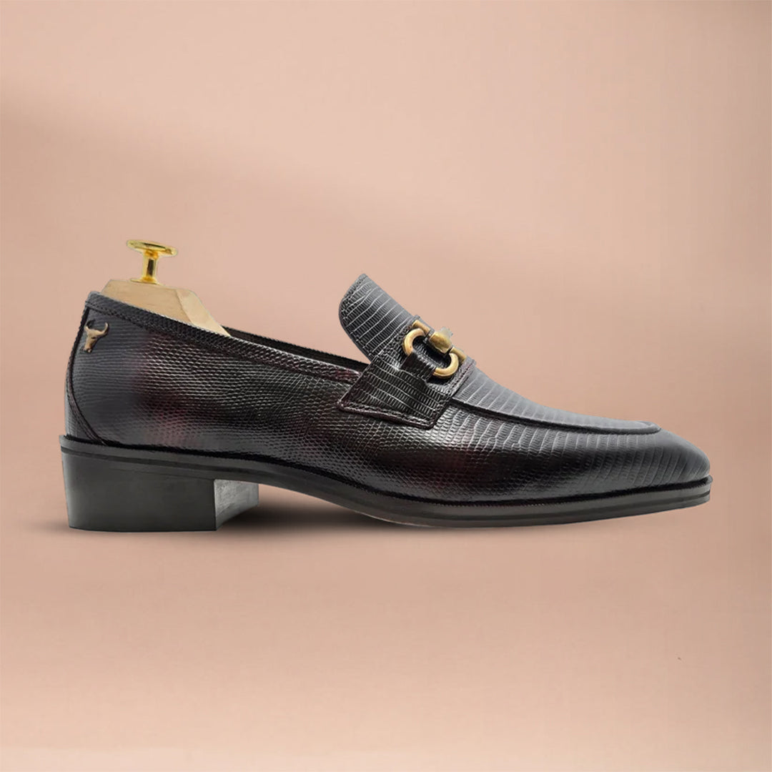 Men's Dark Brown Textured Leather Loafers with Gold Buckle by Piel Cuero