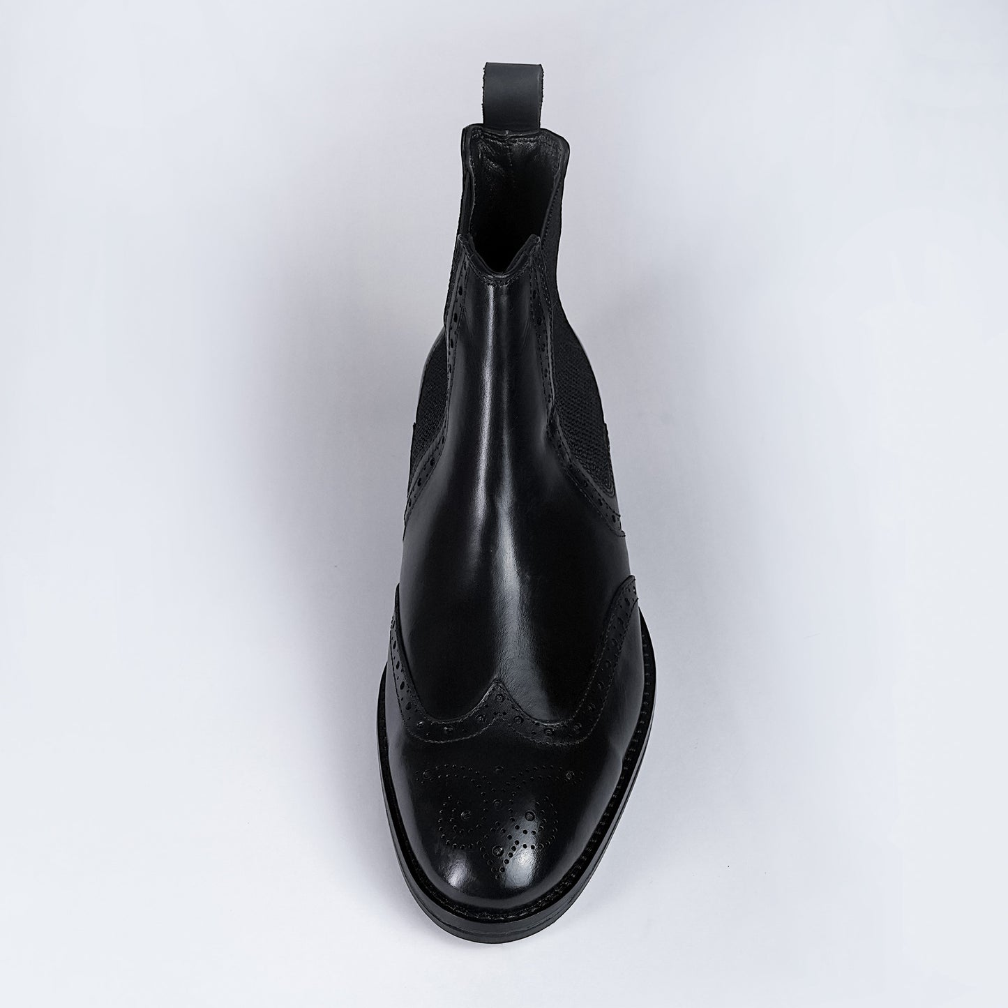 Piel Cuero Black Genuine Leather Brogue Chelsea Boots