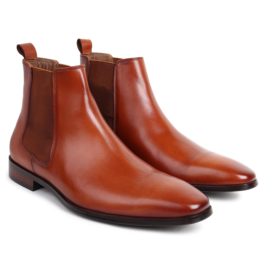 Piel Cuero Men’s Tan Leather Chelsea Boots