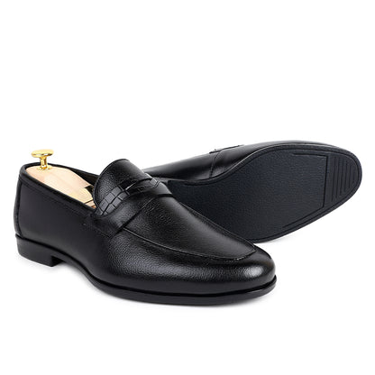 Piel Cuero Royale Signature Black Leather Horsebit Loafers for Men
