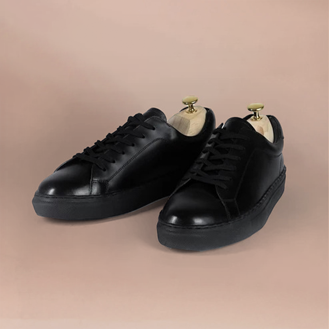 Piel Cuero Genuine Leather Sneakers - Handcrafted Black Trainers