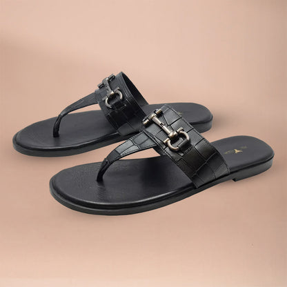 Piel Cuero Men's Handcrafted Black Leather Slippers