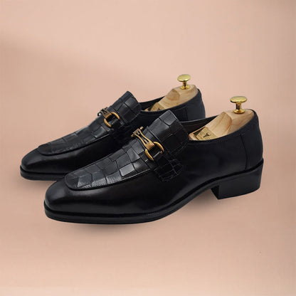Piel Cuero Handmade Black Crocodile Loafers | Genuine Leather Shoes for Men