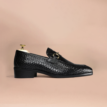 Handcrafted Woven Leather Horsebit Loafers for Men Black