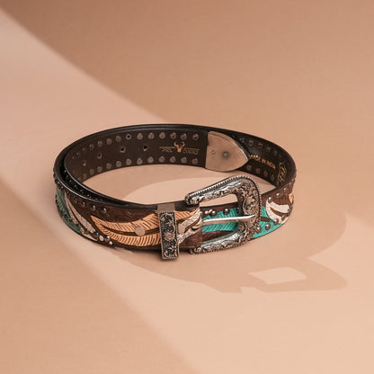 Multi Leaves Leather Belt for Men | Handcrafted Leaf design Leather Belt
