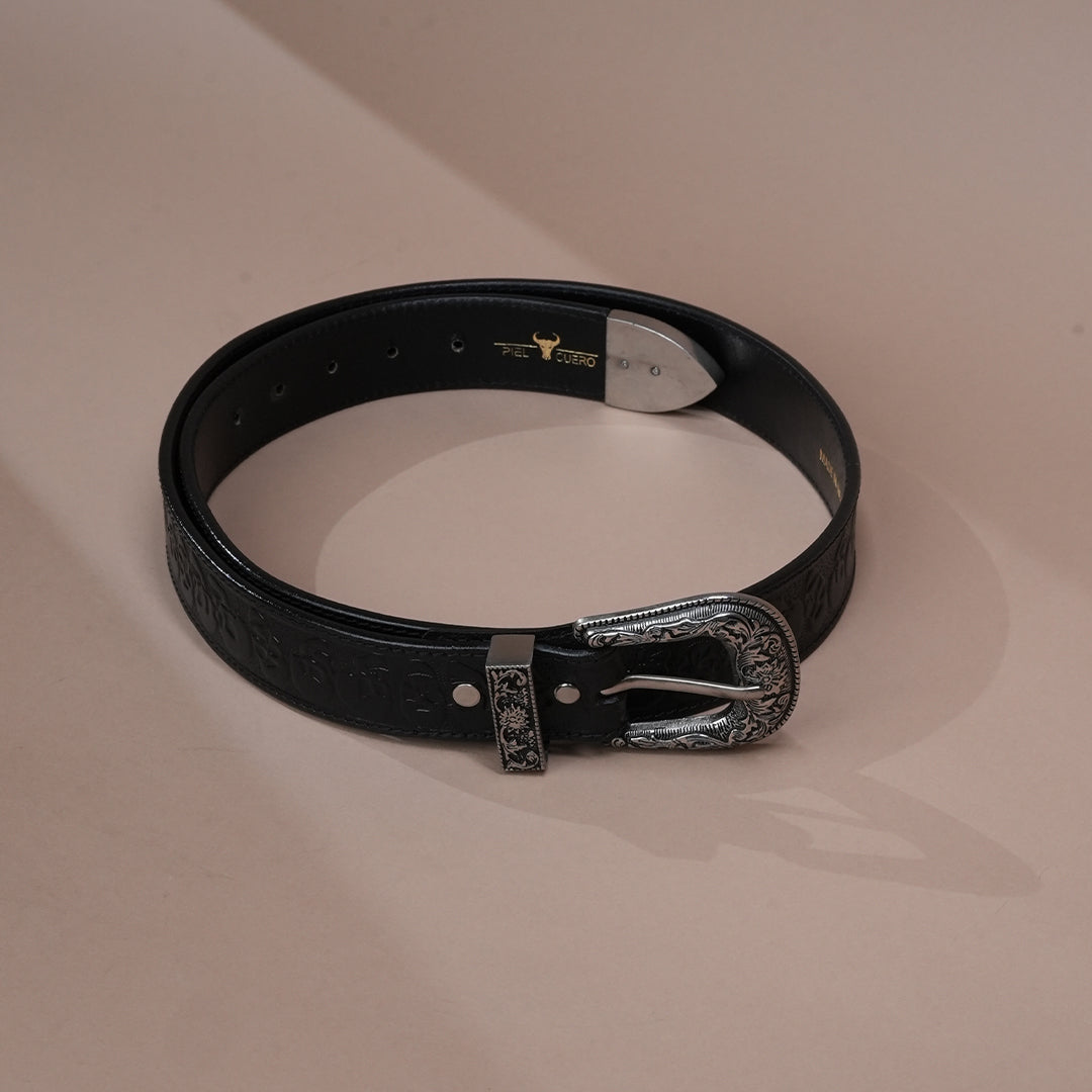Black Skull Leather Belt for Men | Handcrafted Skull Design Leather Belt