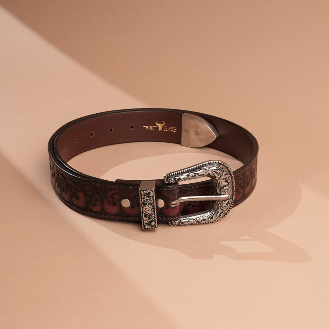 Brown Skull Leather Belt for Men | Handcrafted Skull Design Leather Belt