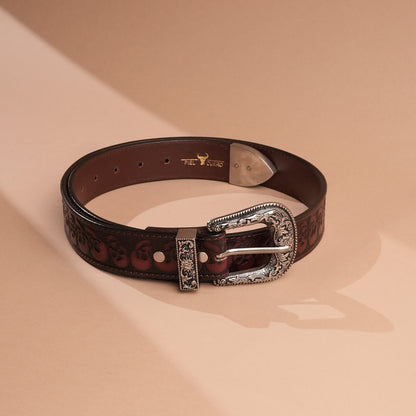Brown Skull Leather Belt for Men | Handcrafted Skull Design Leather Belt