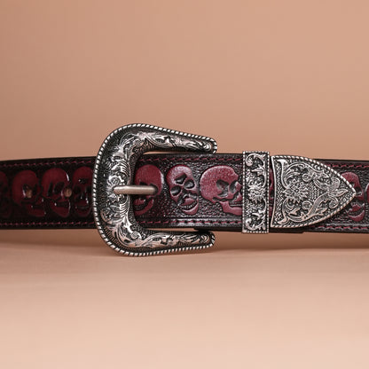 Brown Skull Leather Belt for Men | Handcrafted Skull Design Leather Belt
