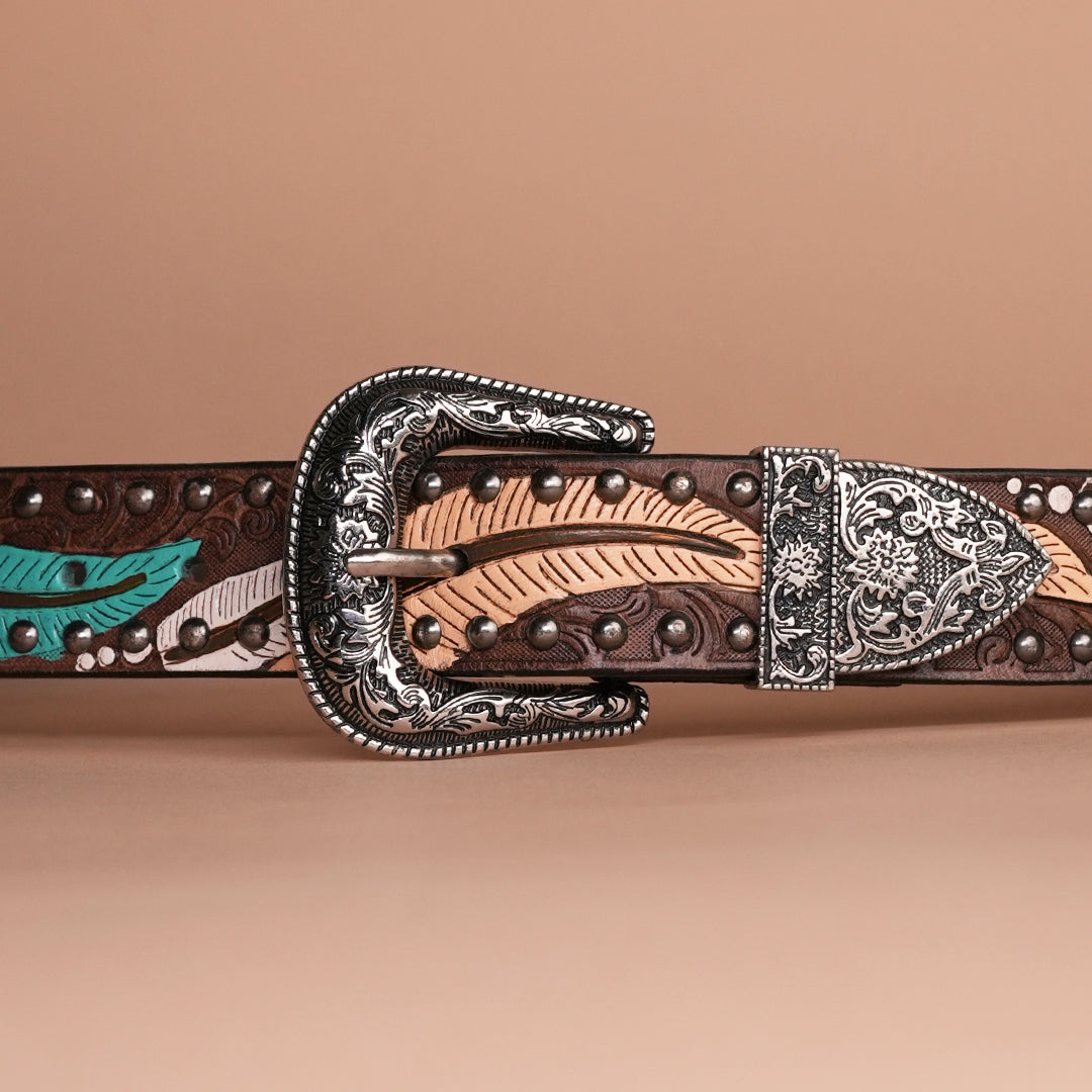Multi Leaves Leather Belt for Men | Handcrafted Leaf design Leather Belt