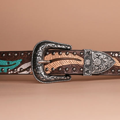 Multi Leaves Leather Belt for Men | Handcrafted Leaf design Leather Belt