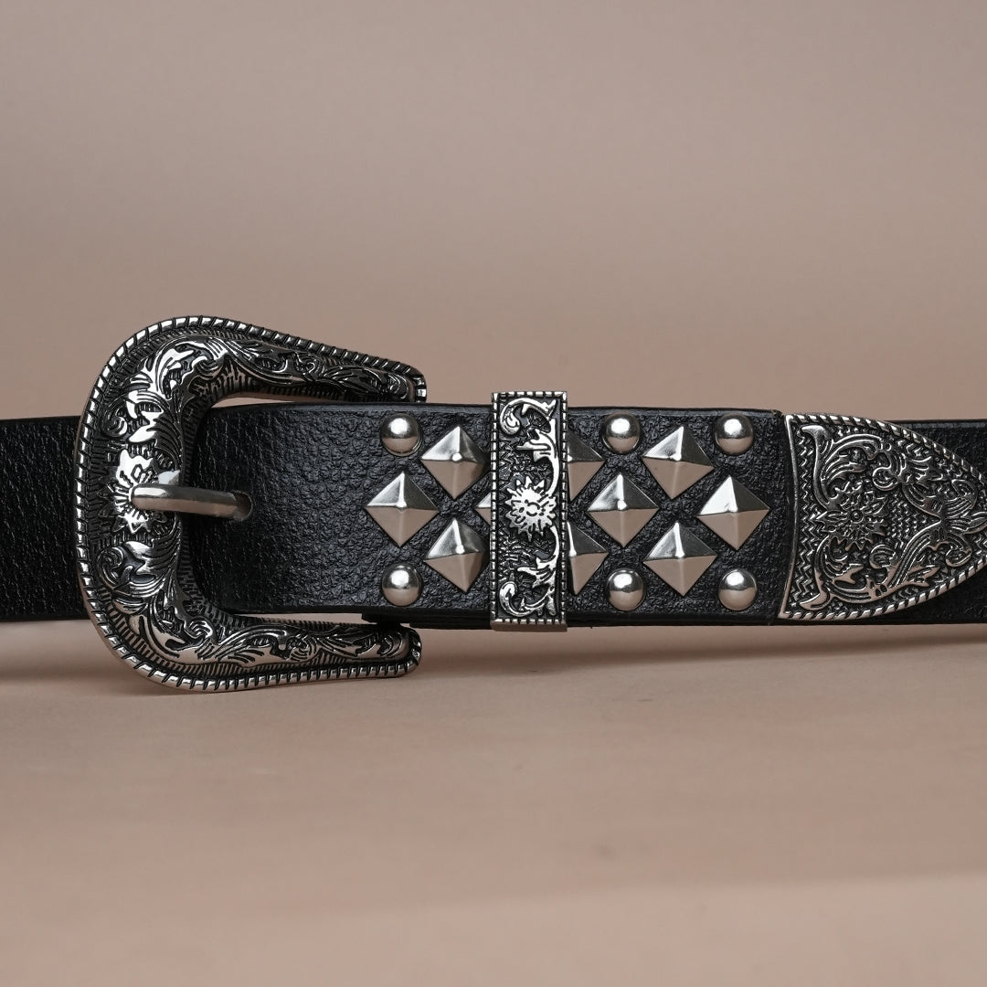 Handmade Leather Black Studded Cowboy Belt for Men
