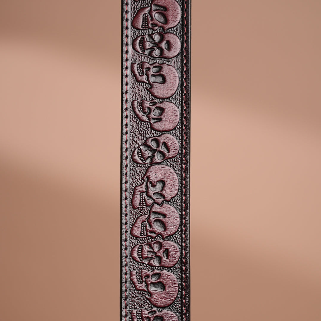 Brown Skull Leather Belt for Men | Handcrafted Skull Design Leather Belt