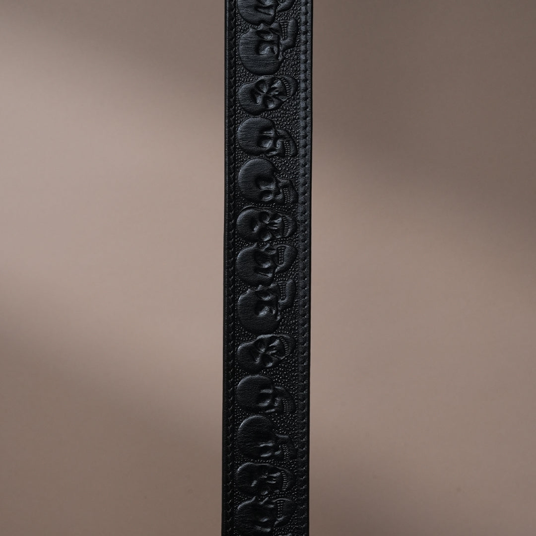 Black Skull Leather Belt for Men | Handcrafted Skull Design Leather Belt