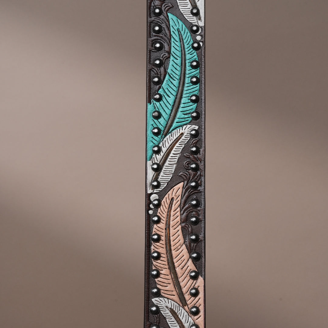 Multi Leaves Leather Belt for Men | Handcrafted Leaf Design Leather Belt