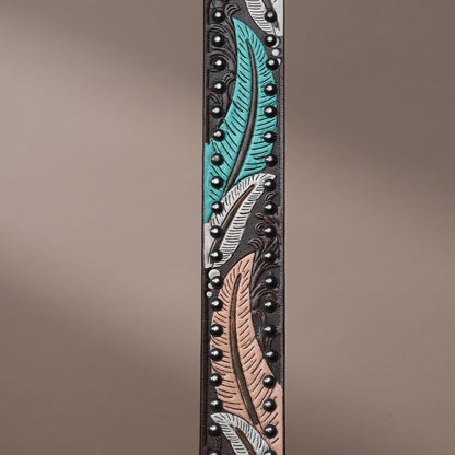 Multi Leaves Leather Belt for Men | Handcrafted Leaf Design Leather Belt