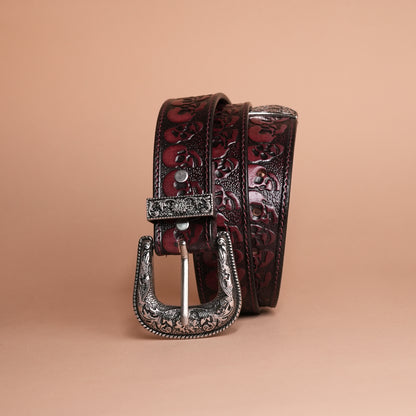 Brown Skull Leather Belt for Men | Handcrafted Skull Design Leather Belt