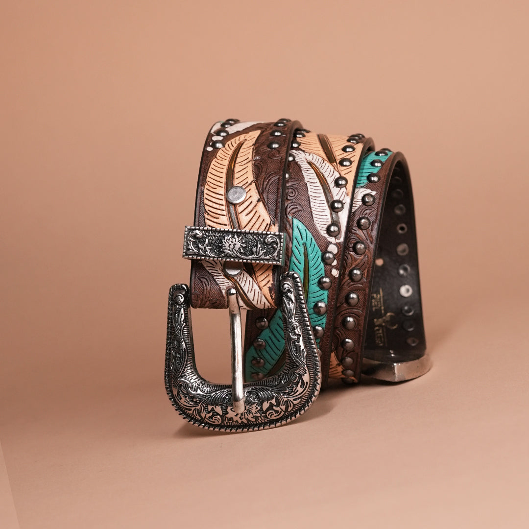 Multi Leaves Leather Belt for Men | Handcrafted Leaf design Leather Belt