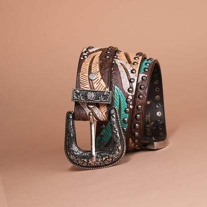 Multi Leaves Leather Belt for Men | Handcrafted Leaf design Leather Belt