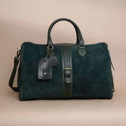 Luxury Dark Green Suede Leather Duffle Travel Bag