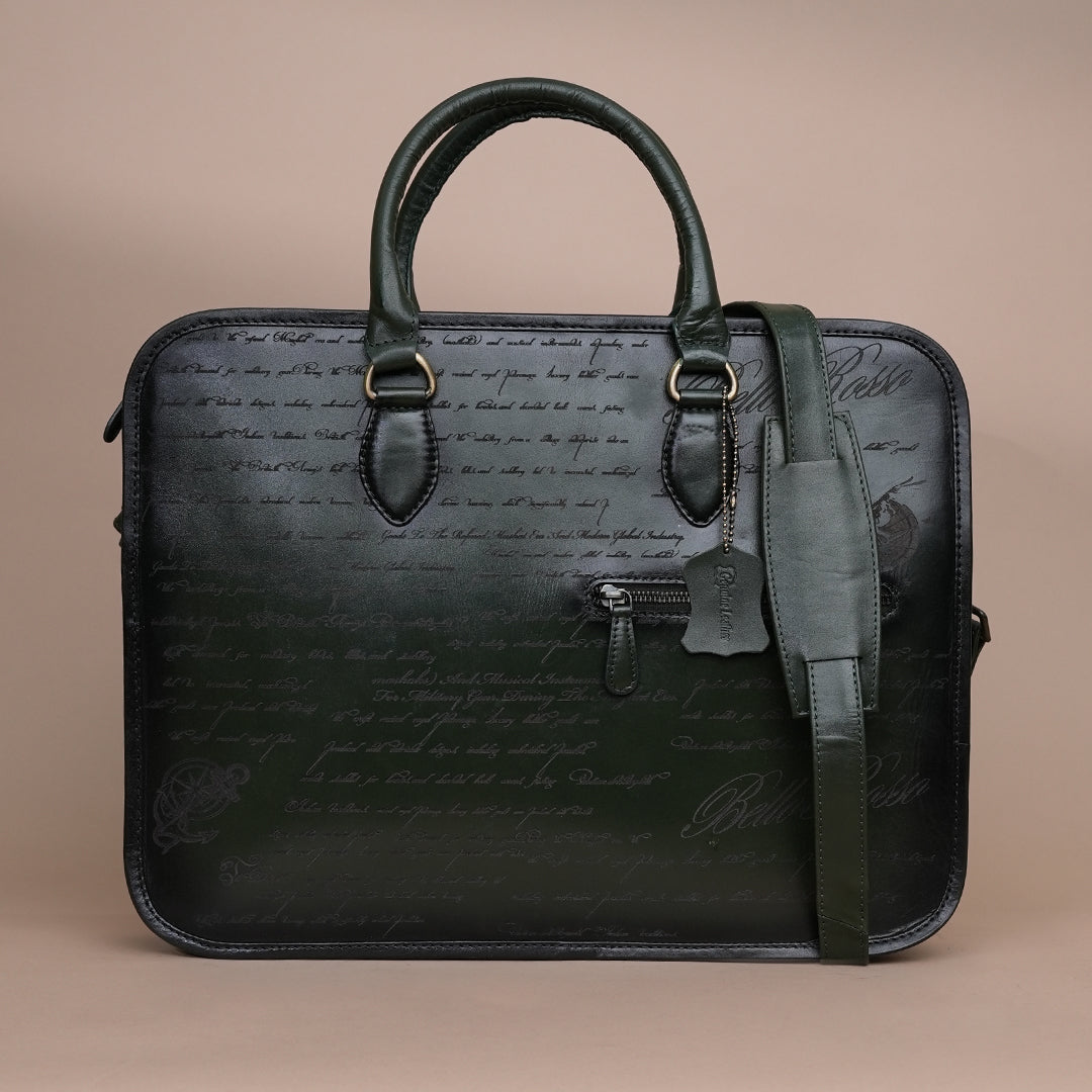 Vintage Green Genuine Leather Laptop Bag for Men