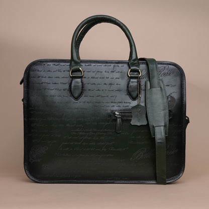 Vintage Green Genuine Leather Laptop Bag for Men
