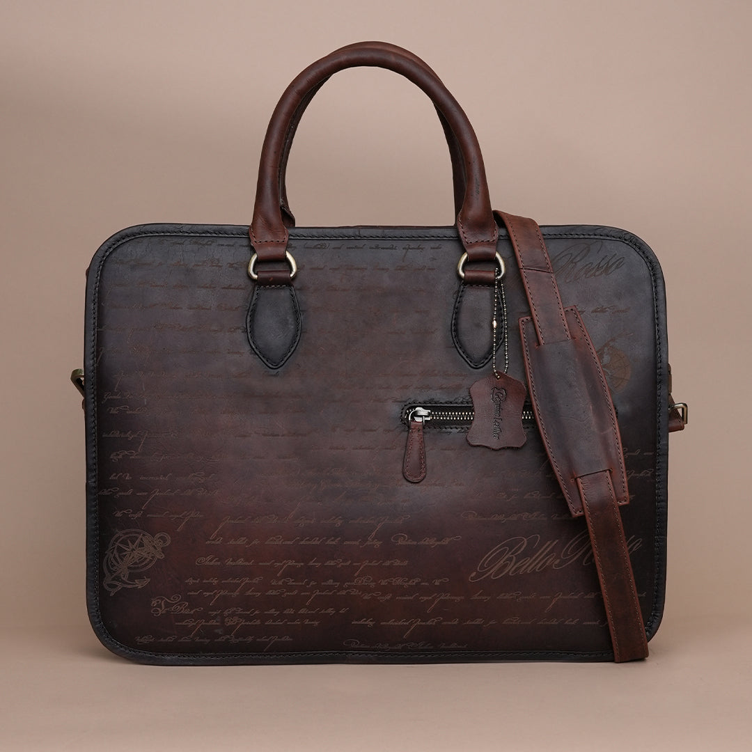 Handcrafted Brown Leather Laptop Briefcase for Men
