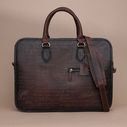 Handcrafted Brown Leather Laptop Briefcase for Men