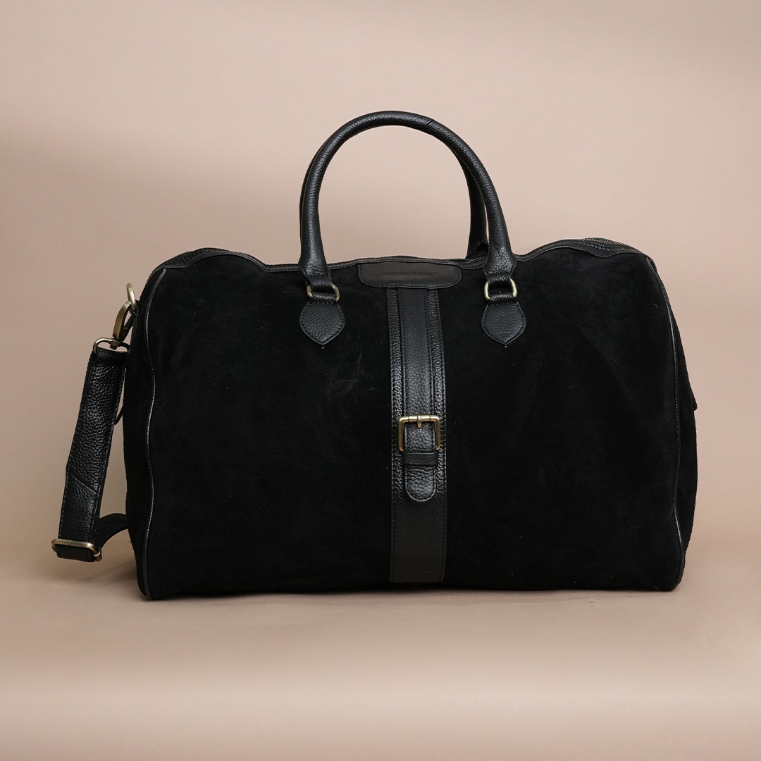 Premium Black Genuine Leather Duffle Travel Bag